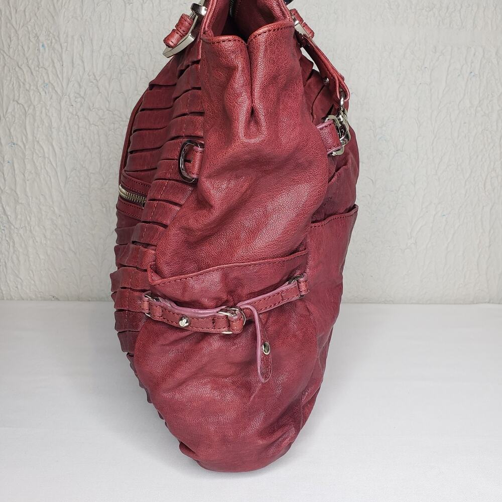 Junior Drake Gail Pleated Cranberry Bordeaux Leather Convertible Handbag Zippers - Picture 10 of 16